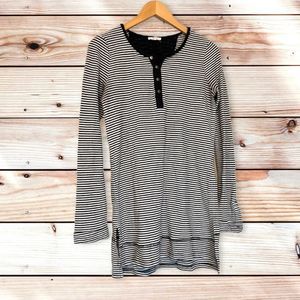Mystree Black & White Striped Long Sleeve Henley Tunic